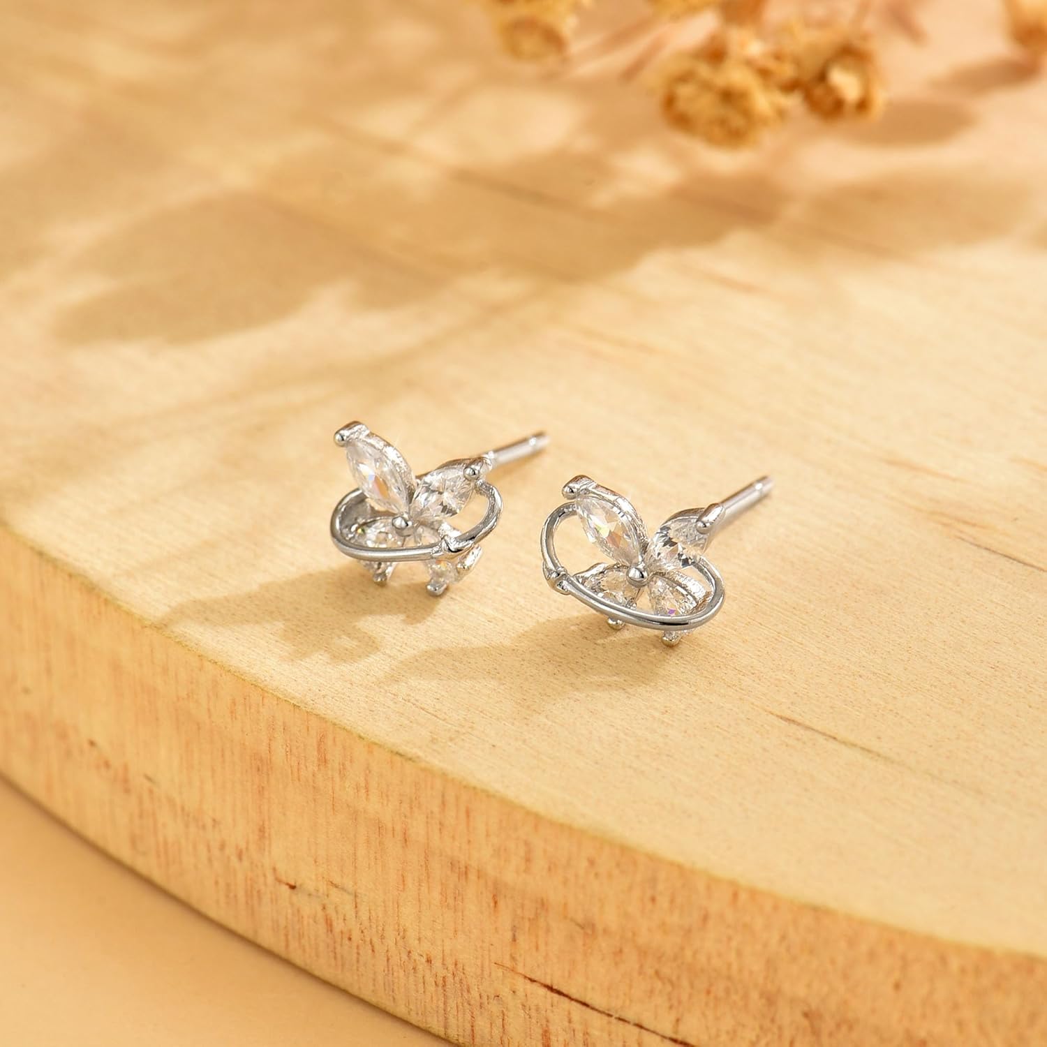925 Sterling Silver Cute Butterfly Stud Earrings for Women Hypoallergenic Dainty Cubic Zirconia Butterfly Earring to Daughter Mom Four-Pointed Star Stud Easter Birthday Jewelry Gifts - Image 7