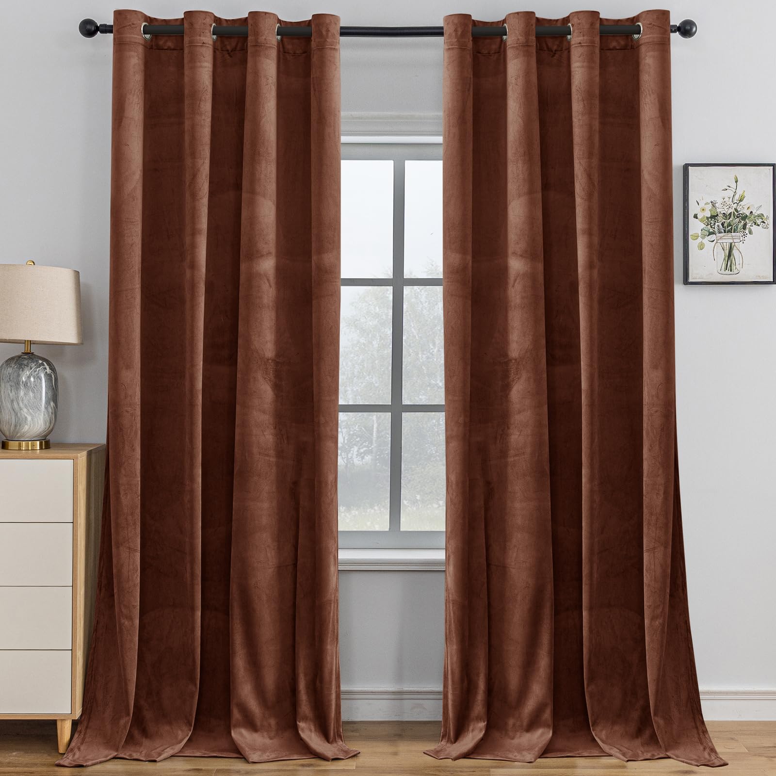 Rideau thermique isolant anti froid et chaleur en velours marron 140x280