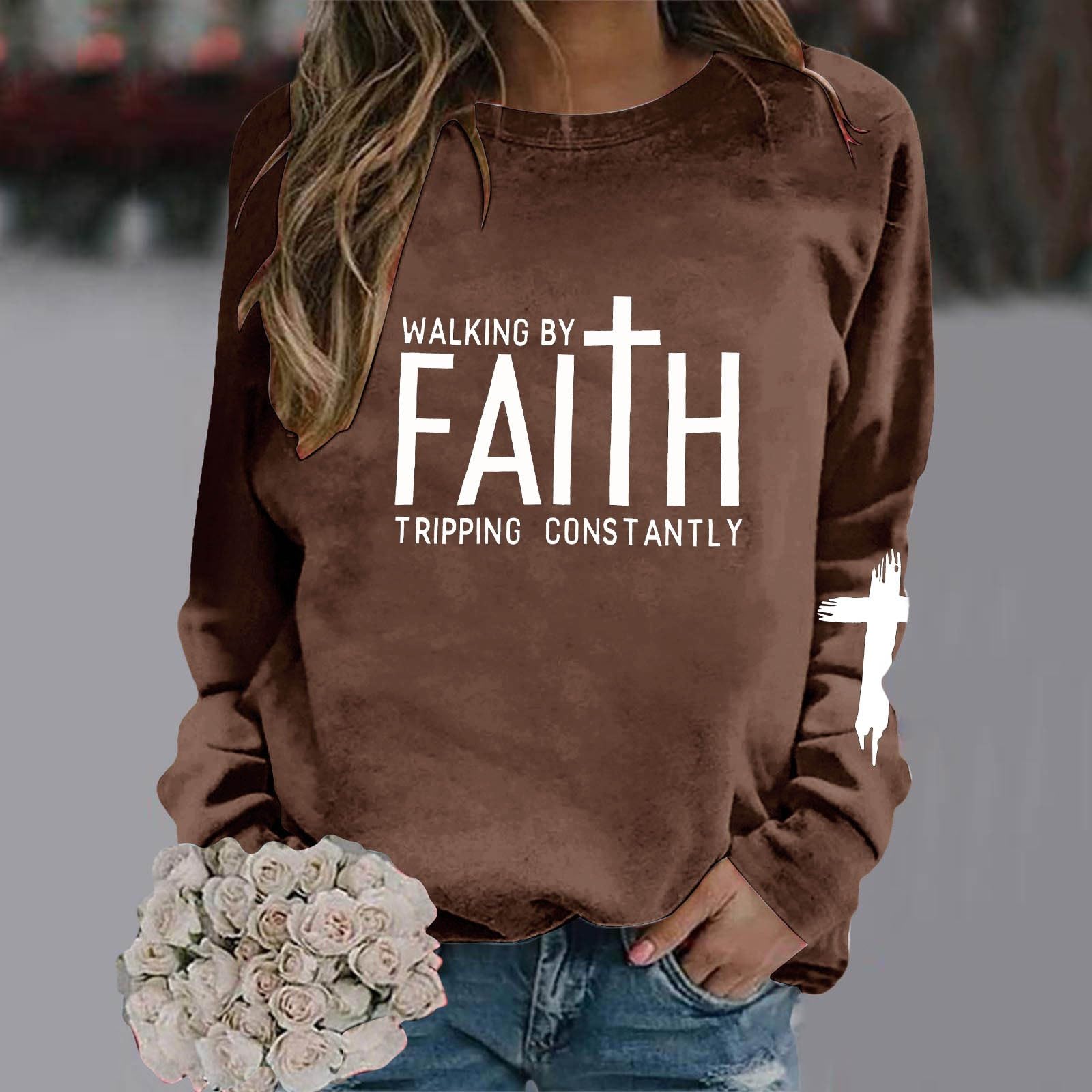 Sudadera con Cuello Redondo y Estampado de Letras, Manga Larga, Informal, Suave, cómoda, Holgada, básica