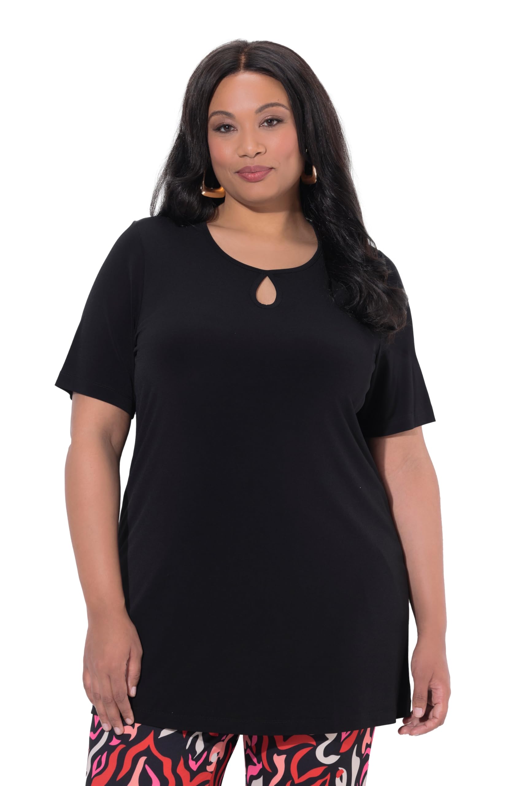 Ulla Popken Damen große Größen Übergrößen Plus Size Longshirt, Keyhole, A-Linie, Rundhals, Halbarm 847670