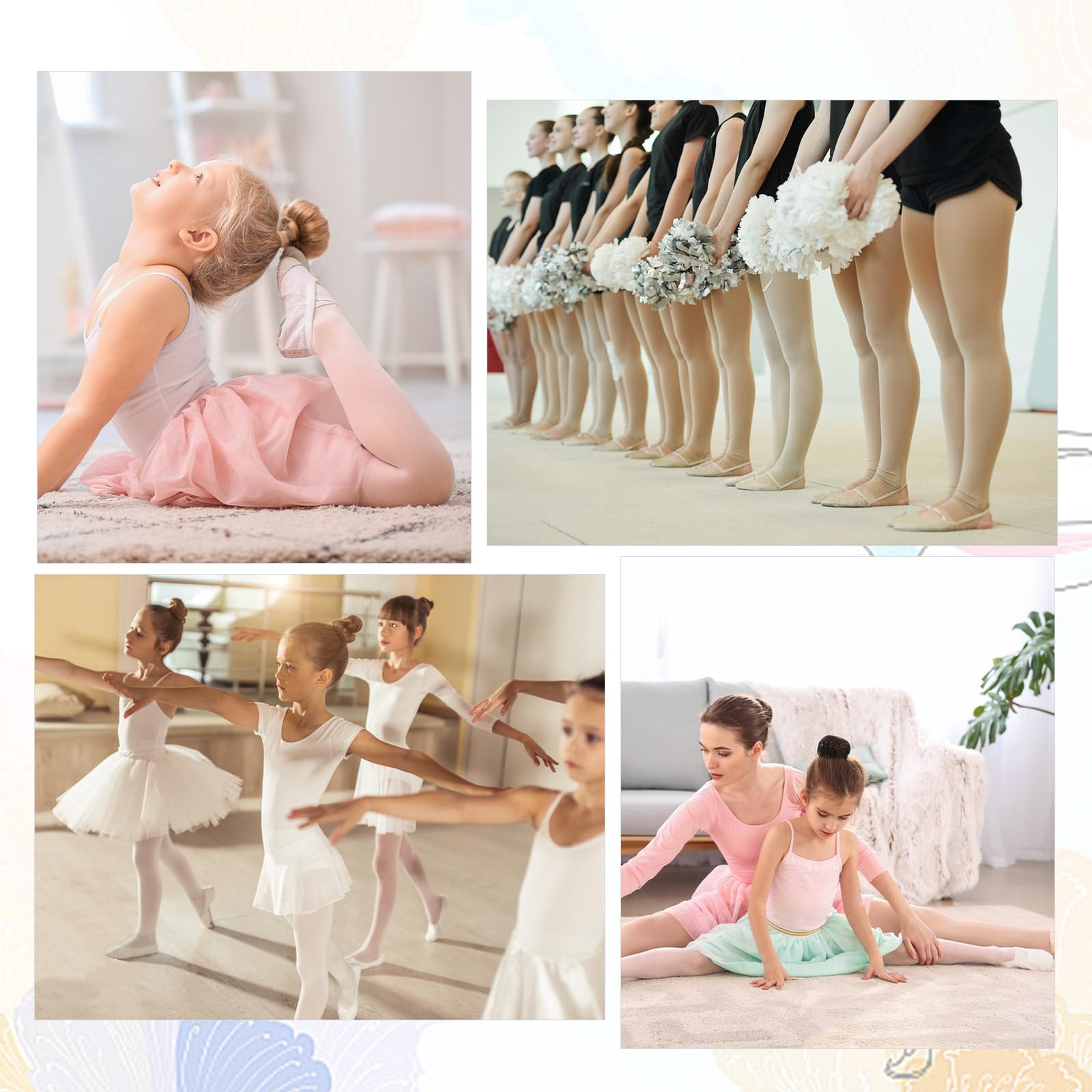 4 Paar Ballett Strumpfhose Mädchen 80 DEN Feinstrumpfhose Ballettstrumpfhose Mädchen Elastisch Atmungsaktiv Tanzstrumpfhose mit Fuß Hautfarbe Weiß für Tanzkurs Leistung Alltag Kinder 5–9 Jahren