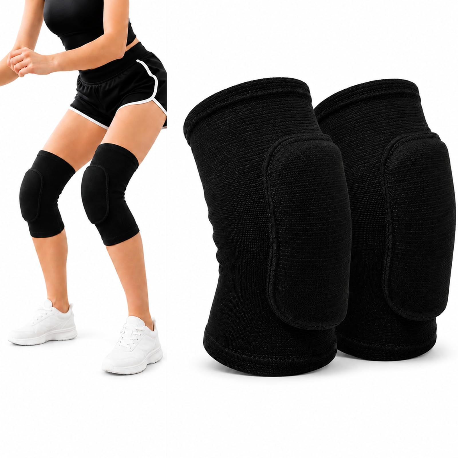 WHJYCC A pair Black-L Anti-Slip Breathable Knee Pads for Volleyball, Dance, Yoga, Running & Cycling - Secure Fit, Ergonomic Design, Shock Absorption, Black, Medium Size, Men, Women