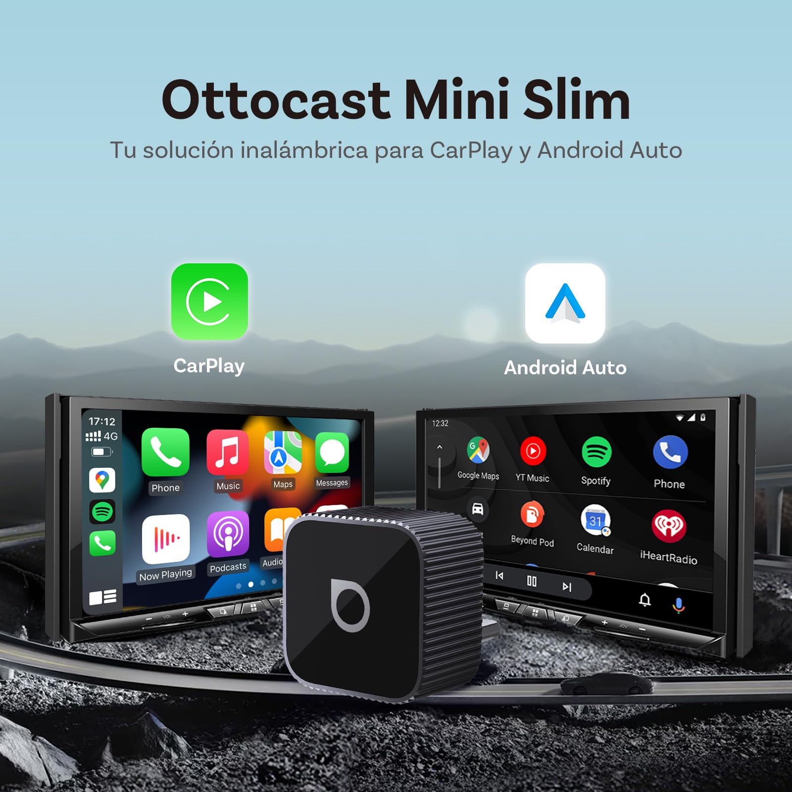 2026 Mejorado OTTOCAST Mini Slim(Edición USB-C), 2 en 1 inalámbrico adaptador de CarPlay y Android Auto para iOS 10+ y Android 11+, compatible multiusuario, convierte de cableado a inalámbrico (Negro)