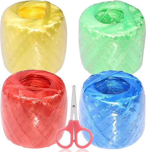 Tanstic 4 rollos de cuerda de plástico de nailon de poliéster de 4 colores con tijeras, 1.378 in de ancho y 590 pies de longitud de cuerda de