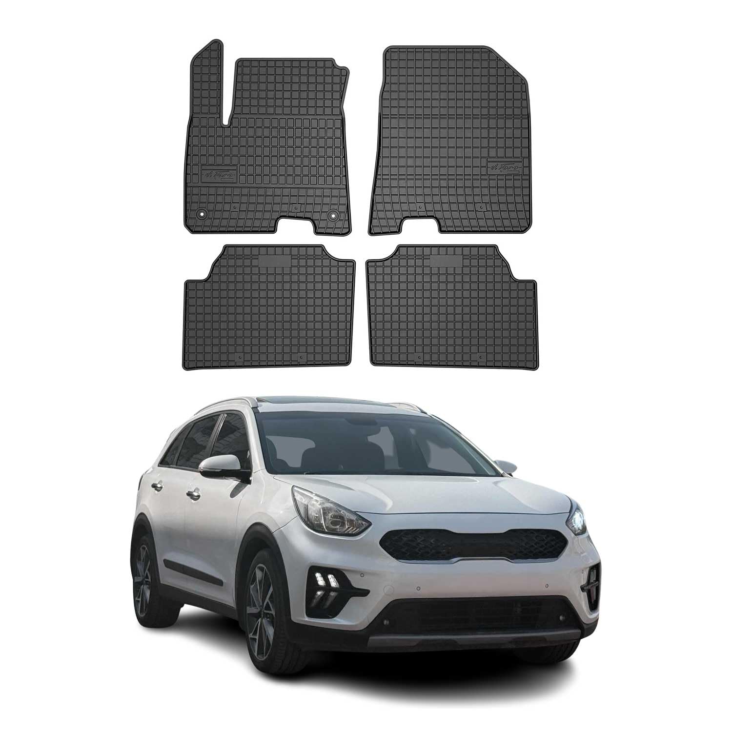 OMAC Dywaniki Gumowe Pasujące do Kia e-NIRO mk1 2018-2022 Dywaniki Samochodowe Guma Czarny 4 Szt
