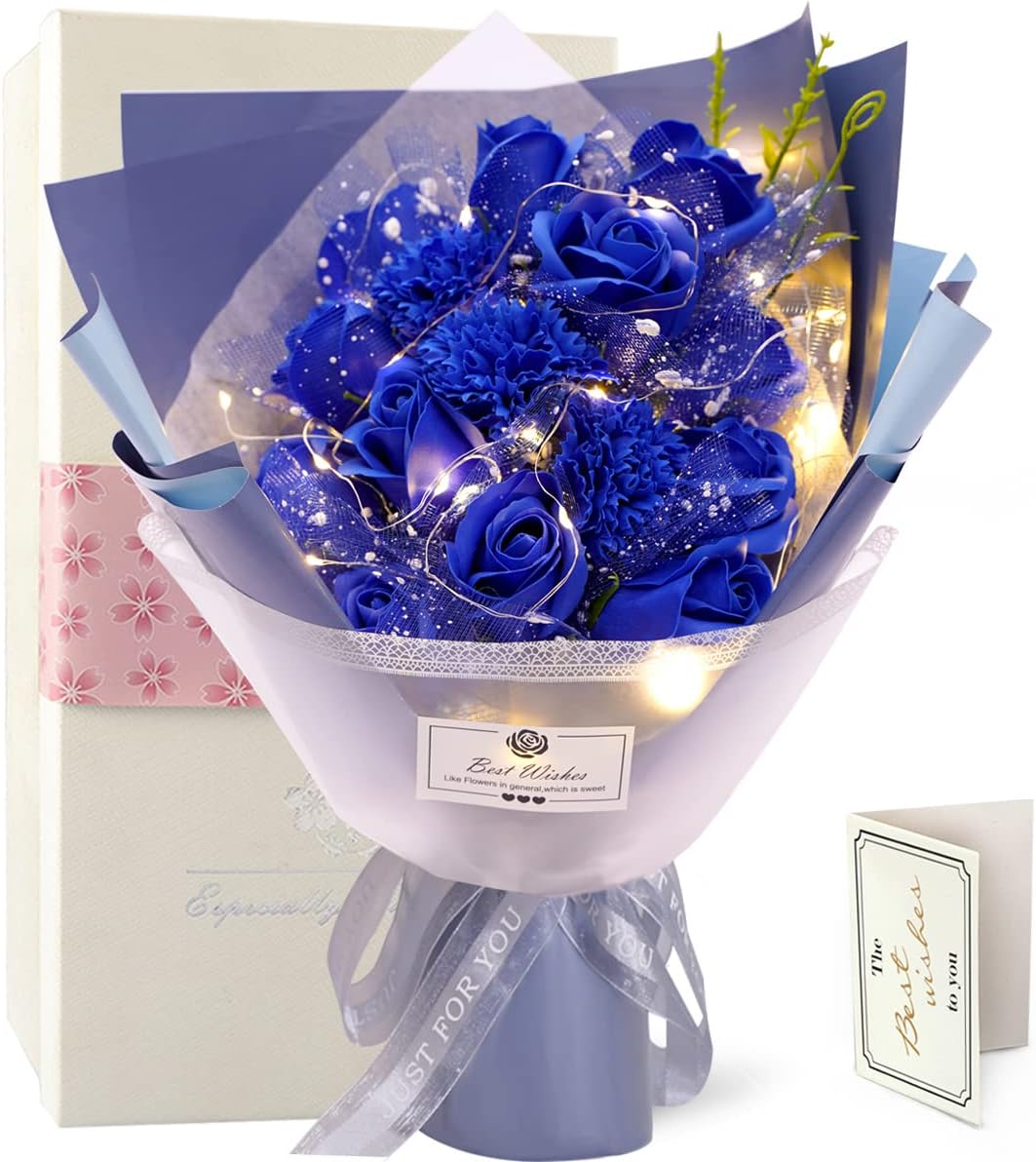 100 品質 Rerxn Ledライト付き ソープフラワー 花束 バラ 造花 枯れない花 薔薇 お花 ギフト 石鹼フラワー 母の日 敬老の日 還暦祝い 結婚記念日 七夕飾り お盆に お見舞い 退職祝い 開店祝い 昇進 転居 お礼用 誕生日プレゼント 女性 人気 男性 妻 彼女 友人へ ギフト