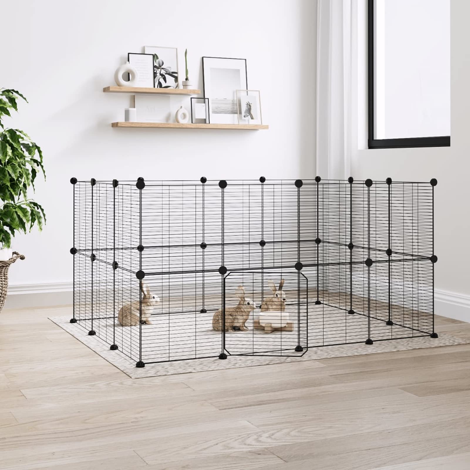 LAPOOH Jaula para Mascotas de 28 Paneles Puerta, Jaulas para Conejos, Jaula Cobaya, Recinto para Conejos, Valla para Mascotas, Parque para Conejos, Cosas para Conejos, Acero Negro 35x35 cm