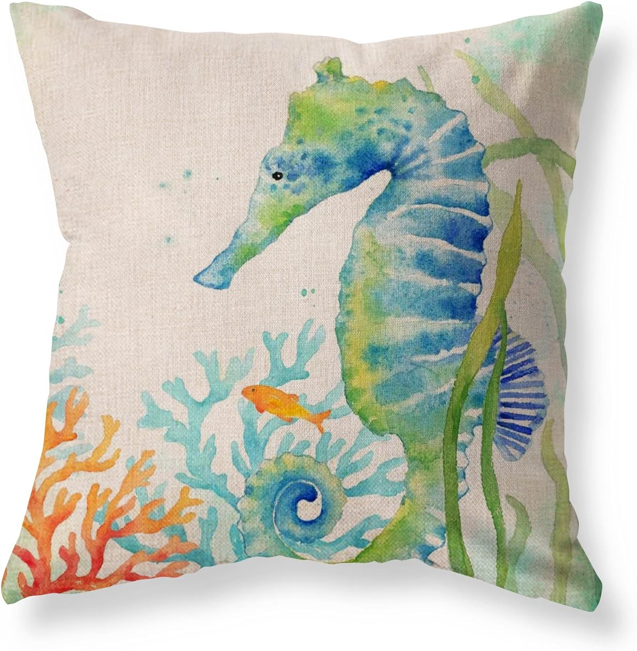 Outdoor Beach Throw Pillow Covers Blue Sea Turtle Seahorse Decorative Coastal Ocean Theme Decor Square Cushion Pillows Cover Set of 2 Pillow Cases for Patio Couch Sofa Marine Animals 18x18 Inch E Blue Sea Turtle Seahorse Set of 2