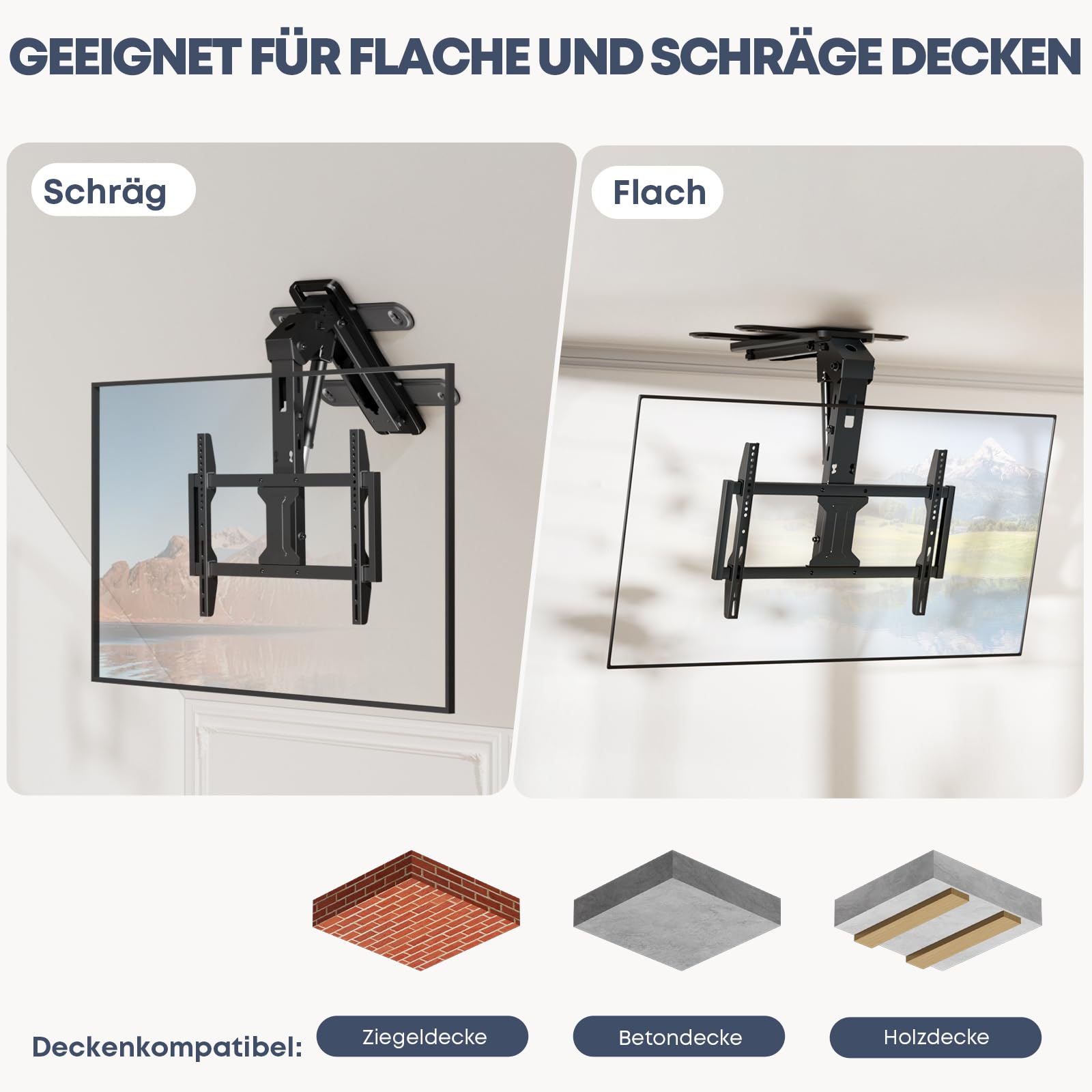 TV-Deckenhalterung Elektrisch für 37-75 Zoll - TV Halterung Decke Elektrisch Klappbar, Neigbar, Mit Fernbedienung, Belastung bis 45 KG, Schwarz