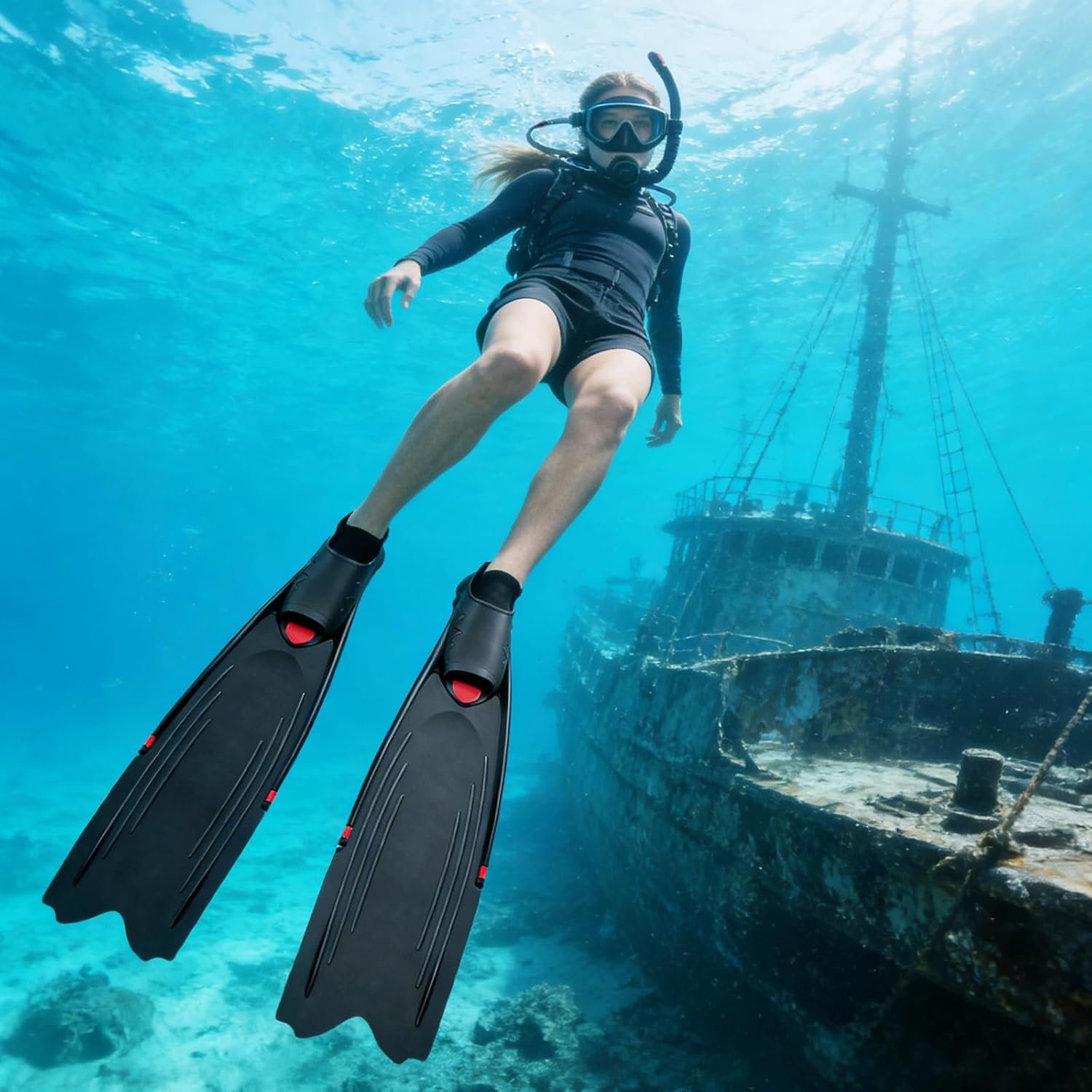 Freediving Fins, Full Foot Pocket Long Blade Diving Fins, Adult Snorkeling Fins for Scuba Diving, Spearfishing and Freediving