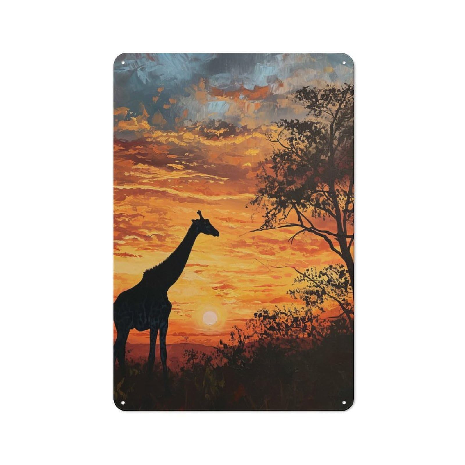 Junmoney Style-23 30X20cm Retro Tin Sign With Giraffe Sunset For Living Room Wall, Housewarming Present For People Styling Living Room