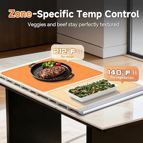 Miniatura 2 de Tapete de calentamiento de alimentos con control de temperatura de doble zona, calentadores de alimentos portátiles para fiestas, bufé, calor rápido