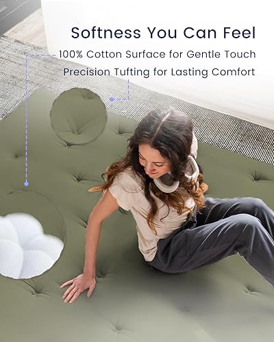 Miniatura 3 de ZonLi Colchón de futón japonés tamaño matrimonial de 54 x 75 pulgadas, 100% algodón de 2.5 pulgadas de grosor, almohadilla de dormir plegable,