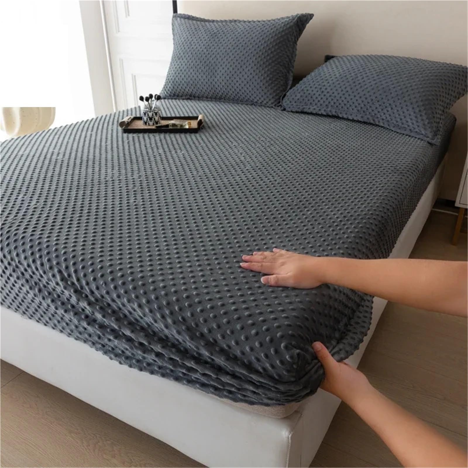 Sábana Bajera de Felpa Sábana Ajustable de Terciopelo, Funda Cama Lisa, Fundas colchón Invierno, sin Almohada, 1 ud(Light Pink,180x200cm 1pc)