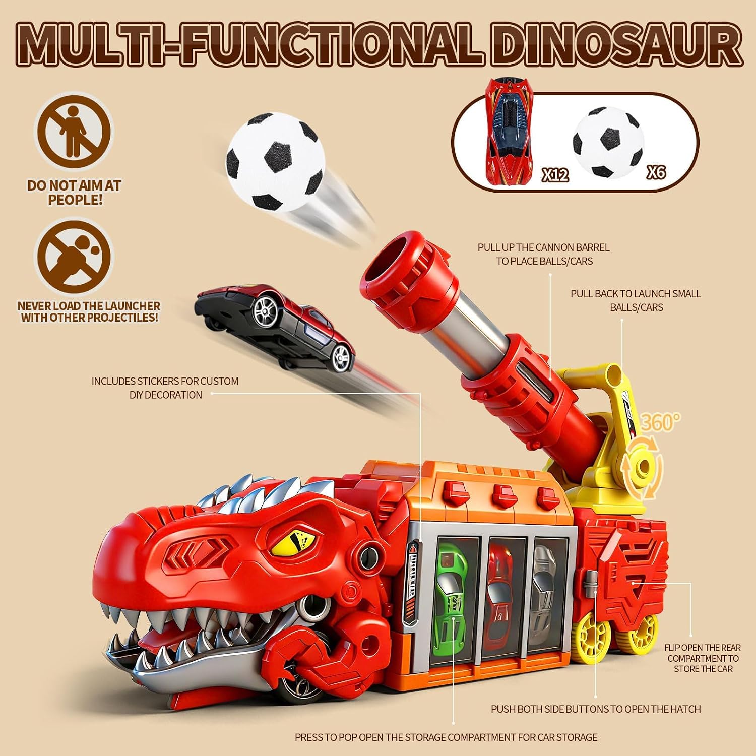STBEIMEIMY T-Rex Dinosaur Truck Car for Kids with Ejection Shooting image 3