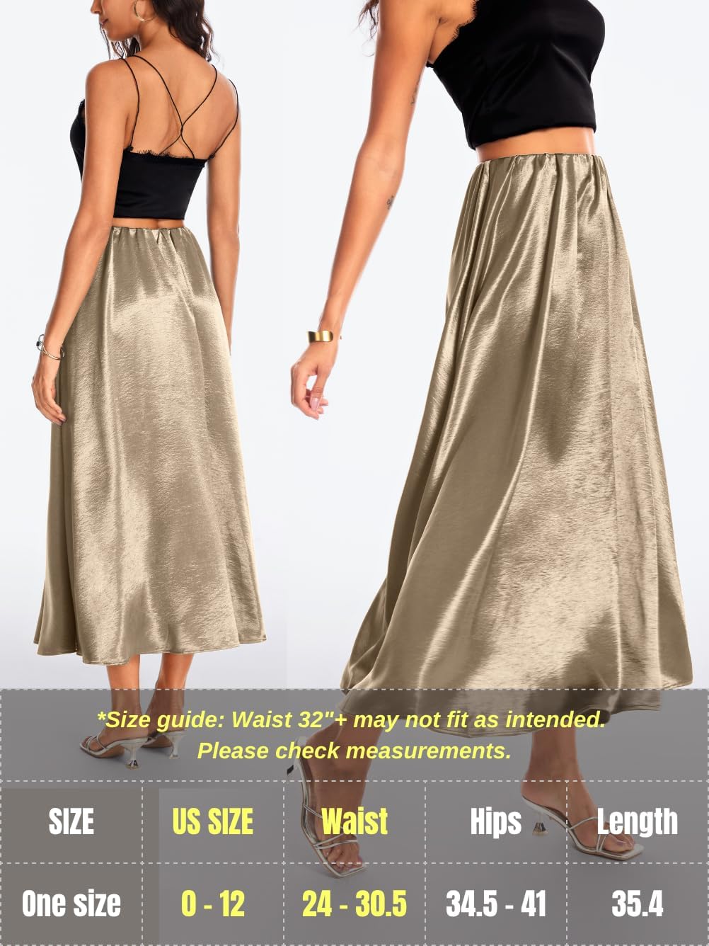 Women's Heavy-Drape Satin Maxi Skirt, Elastic High Waisted A-Line Formal Skirts for Special Occasions - Image 6