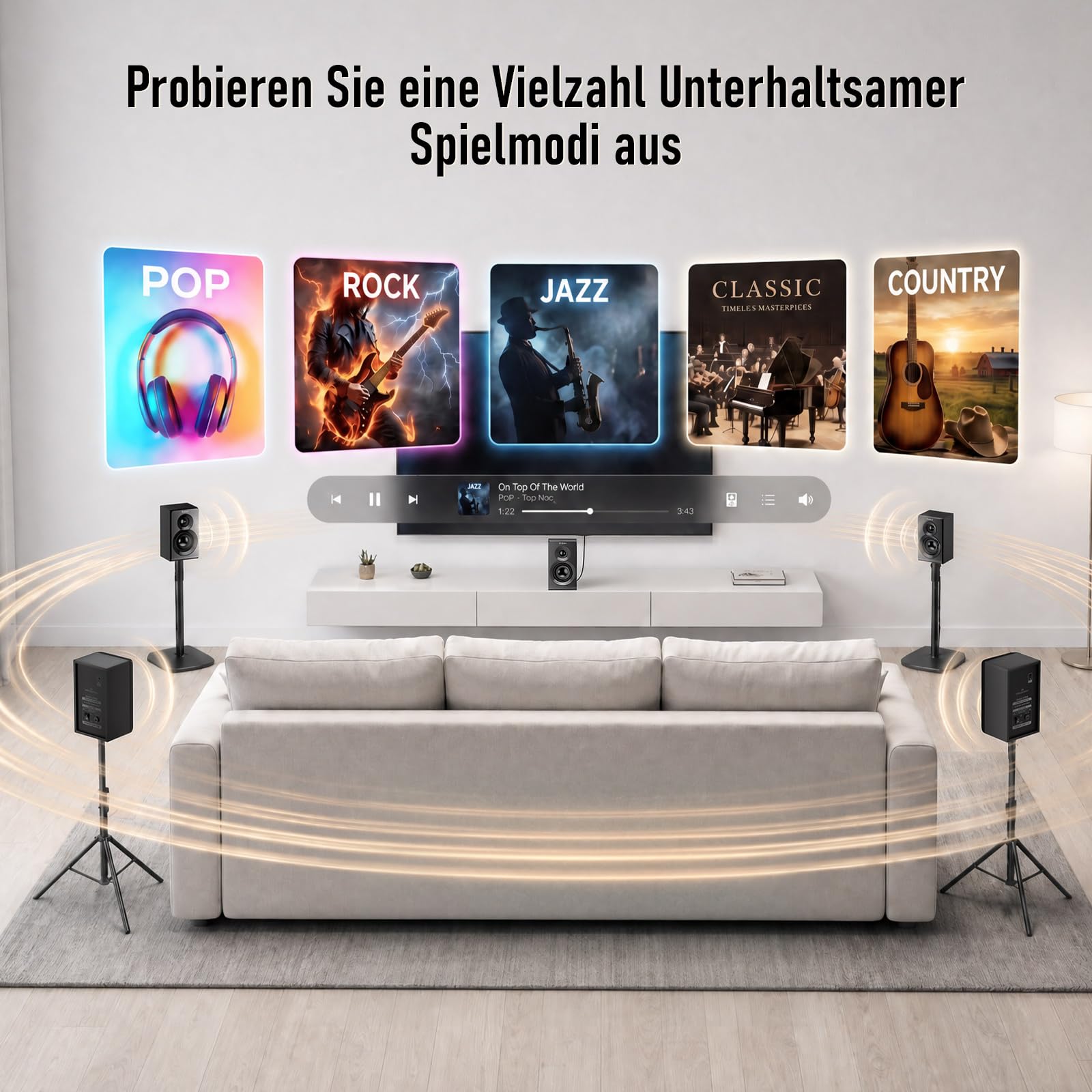 Bobtot Kabelloses Surround Sound System für Heimkino, 1000 W Surround-Lautsprecher, 8-Zoll-Subwoofer, 5.1/2.1-Kanal-System mit tiefen Bässen US-auf-EU-Steckeradapter im Lieferumfang enthalten