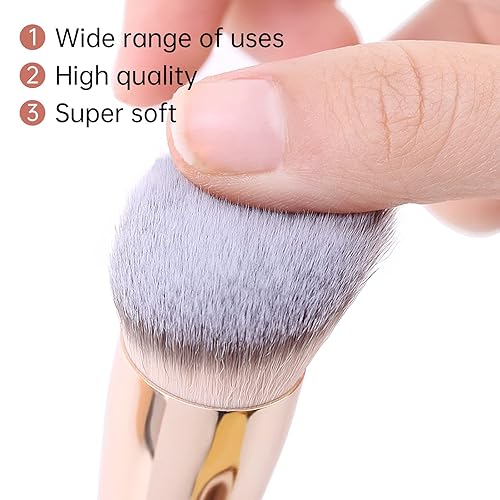 Miniatura 7 de Brocha grande de base Kabuki de parte superior plana, mango de madera, brocha de maquillaje prémium para líquidos, crema y polvo, para pulir,