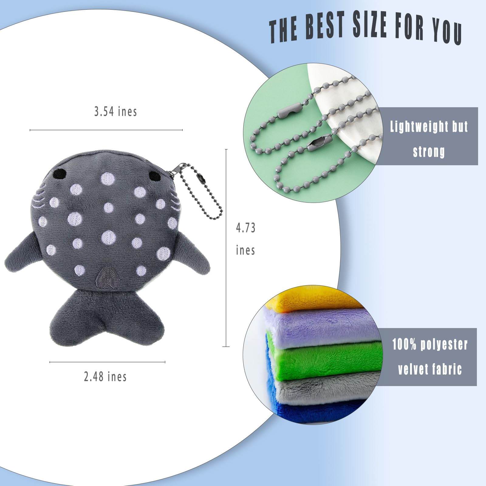 Whale Shark Coin Purse Keychain,Cute Plush Change Purse with Zipper Keychain,Kawaii Handmade Coin Pouches for Women: Blue+gray