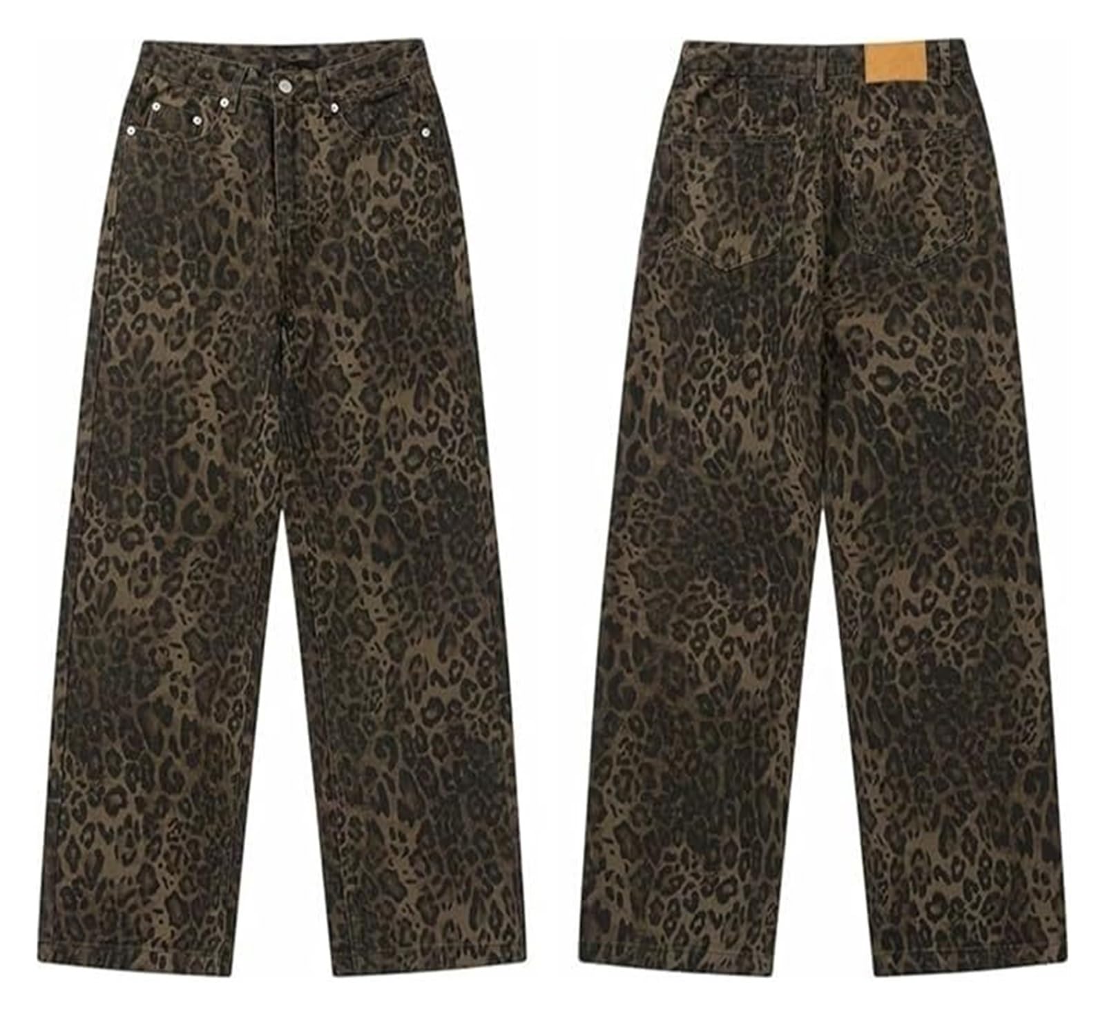 Dżinsy Y2k Leopard Print Jeans Proste Spodnie Z Szerokimi Nogami Z Kieszeniami, Vintage Loose Cargo Jeans Z Wysokim Stanem Dla Kobiet