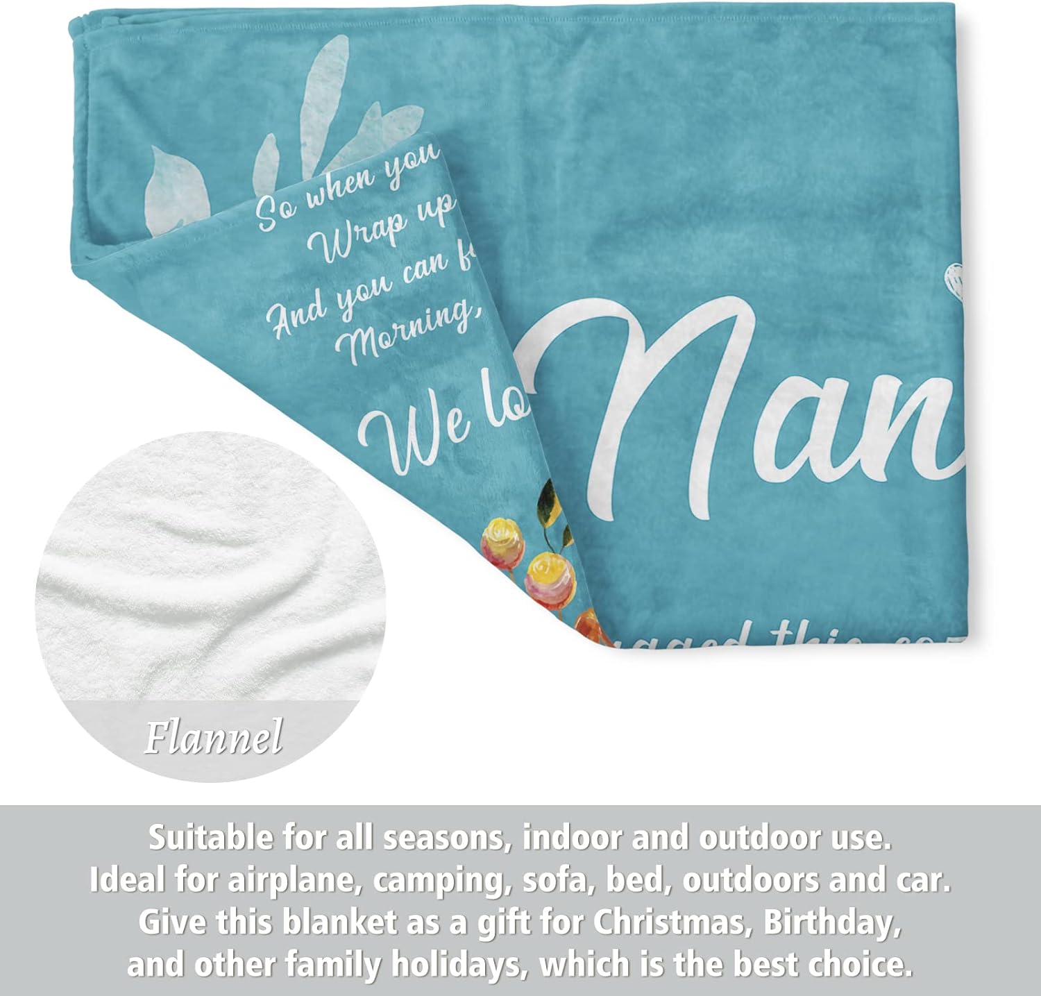 Afterprints Nana Gifts, Blanket with Flowers & Letter Print, Gifts for Nana on Birthday, for Nana from Grandkids, Soft Throw Blankets 50" x 60" - Image 5