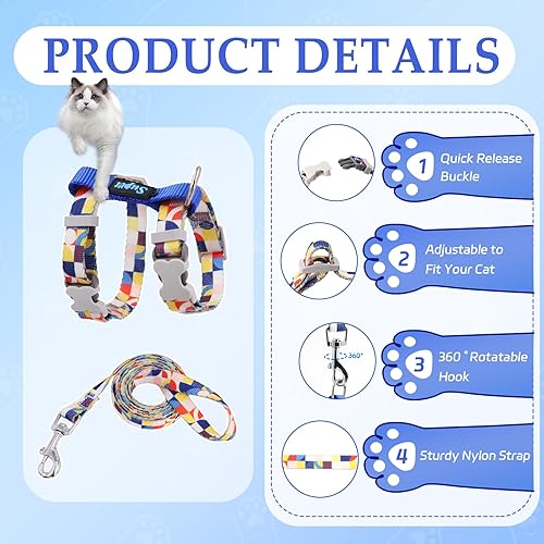 Miniatura 5 de Supet Juego de arnés y correa para gatos para caminar, arnés para gatos a prueba de escapes con gran rango de ajuste, correa y arnés para gatos de
