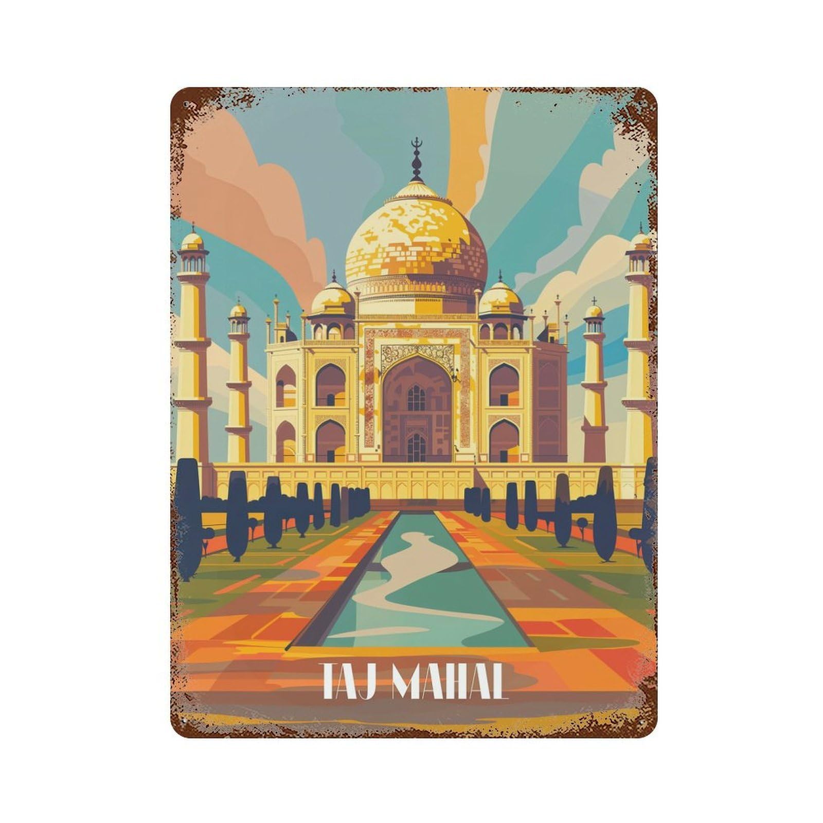 Majestic Taj Mahal Aged Metal Wall Plaque 15.7"x11.8", Old School Wall Decor for Garage, Pub Or Kitchen