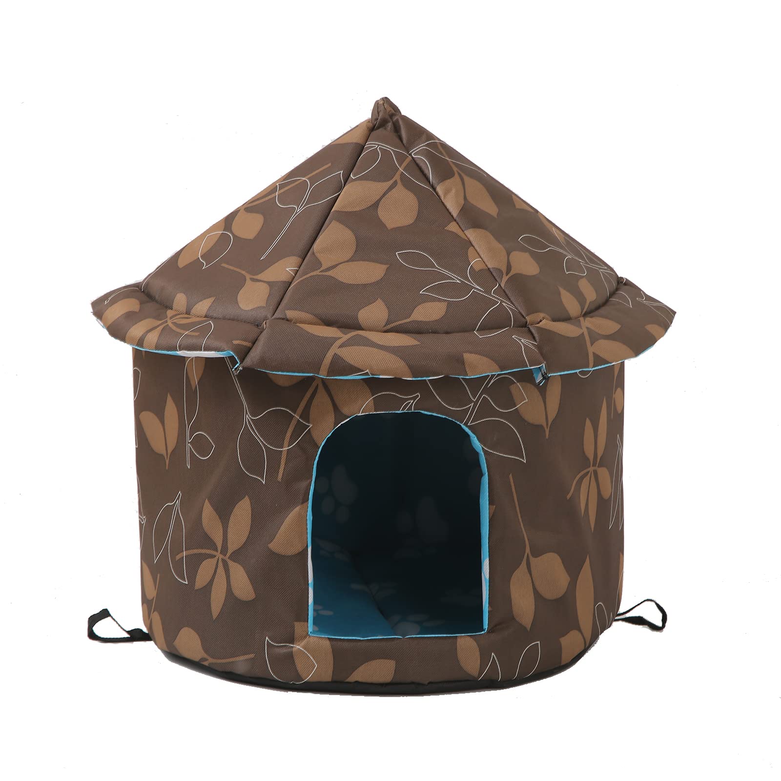 Cat Houses for Outdoor, Cat House with Water-Resistant Canvas Roof, Cat Dog Tent Cabin Outdoor for Feral Cats, Outdoor Stray Cats Shelter (Brown Round, L)