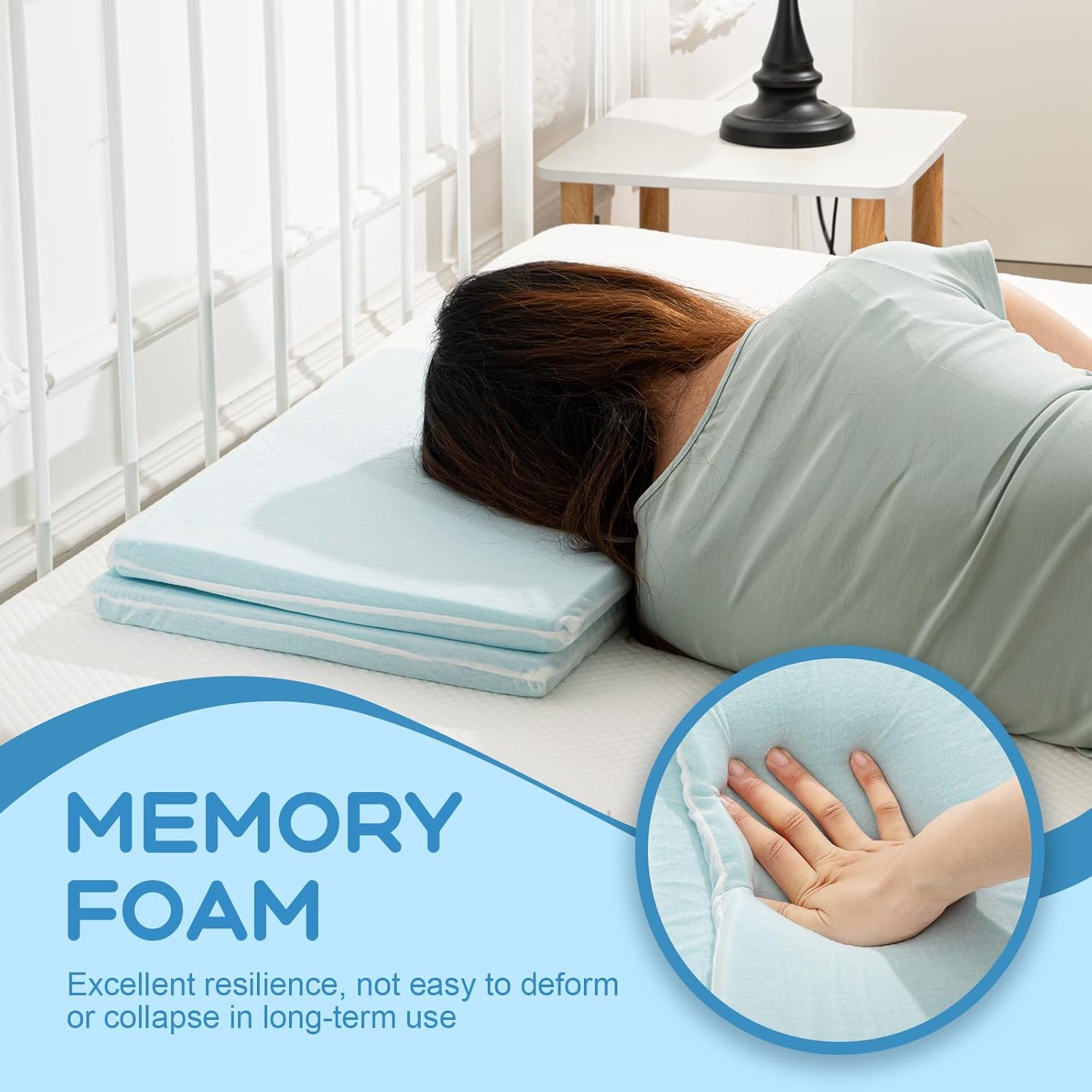 2 Pcs Adjustable Memory Foam Pillow, Thin Height 1.2'' Soft Insert Slim Flat Pillow for Neck Support Neck Pain Relief for Back, Side, Stomach Sleeper (23.6'' x 14.2''x 1.2'', Blue) - Image 5