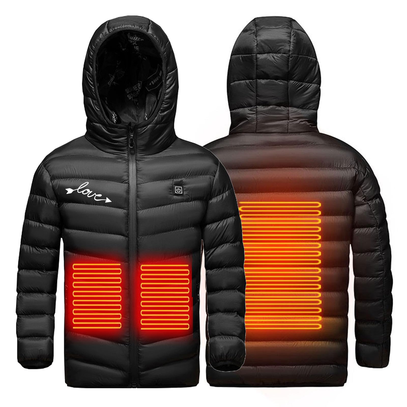 Veste Chauffant USB Enfants Garçons Filles Manteau Doudoune Chauffant Electrique Garçons Filles avec 3 Zones de Chauffage Manches Longues Veste Chauffante Doudoune imprimé Anime 4-15 Ans