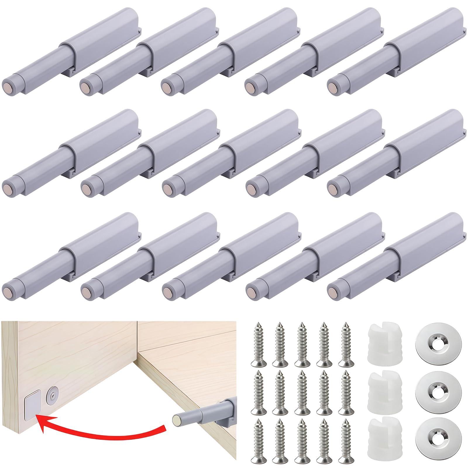 Push to Open Door Catches, 15 Packs Cupboard Push Open Catch Latch Release for Kitchen Closet Door Closing Cabinet Push Open Touch Push Close Drawer Opener Wardrobe Closure Closer