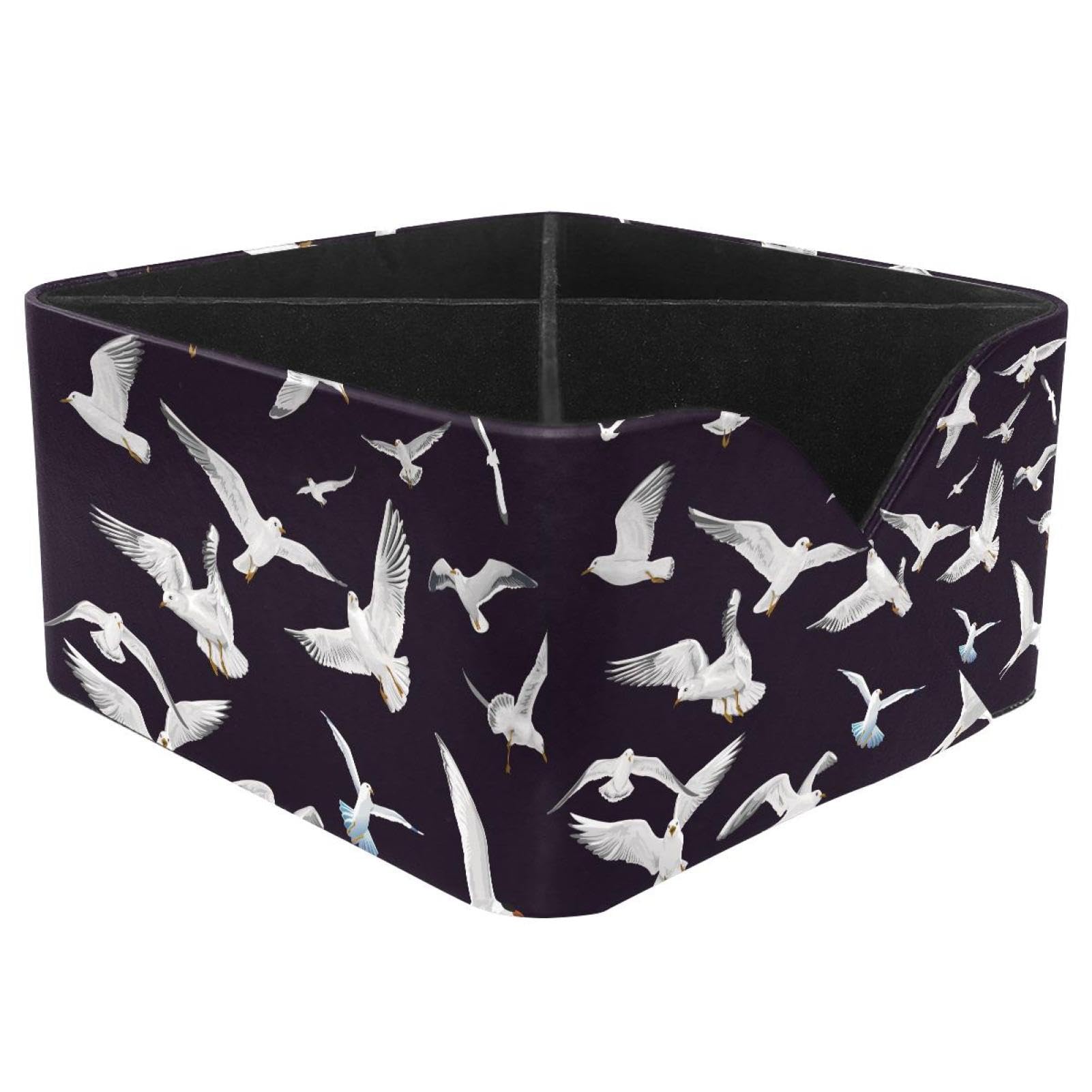 KengjuTesu White Flying Birds Desktop Organizer Pen Holder, Rectangular Pencil Cup for Office, Study and Makeup Stations