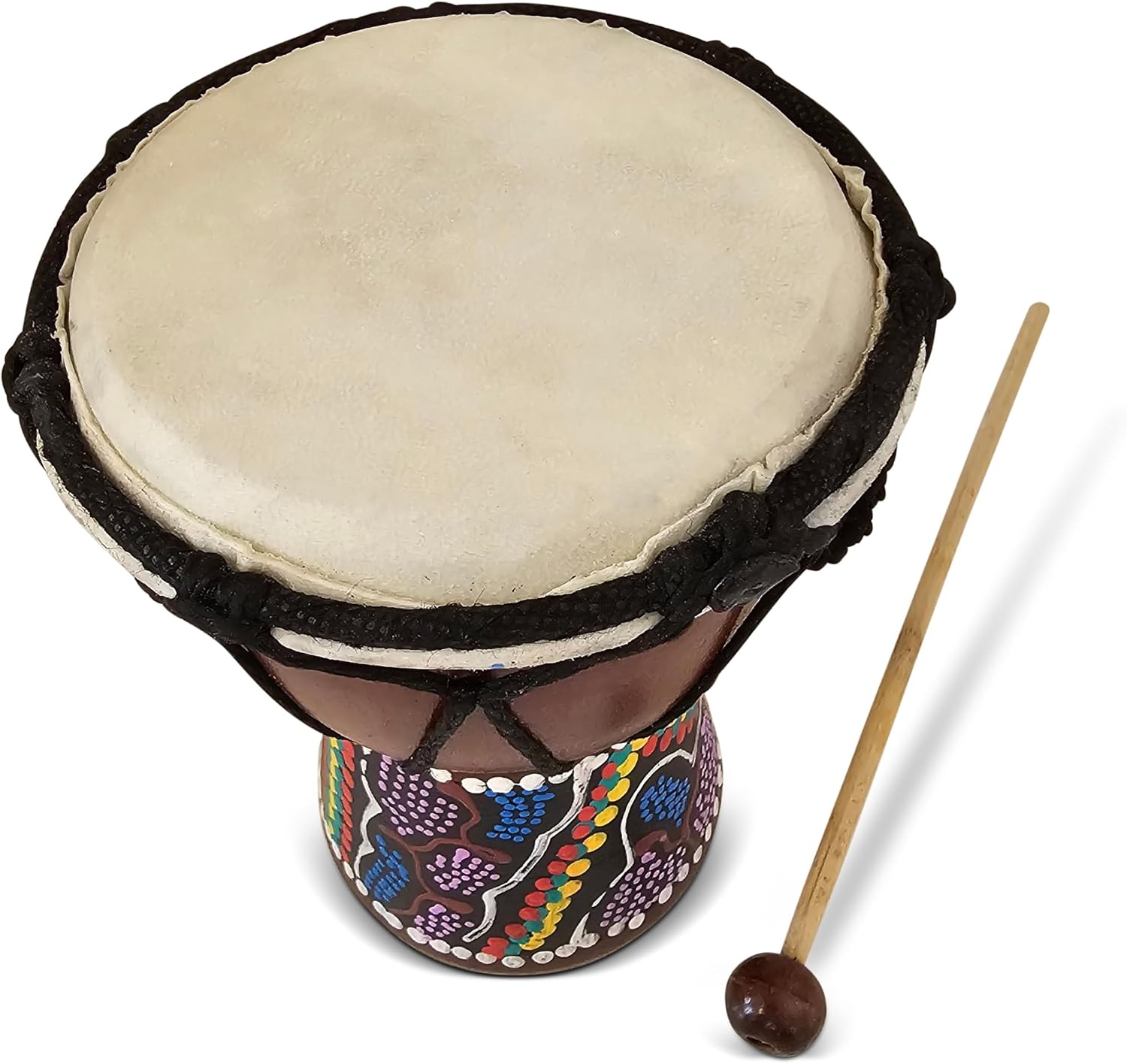 6" Hand Carved Wooden Djembe Drum with Beater