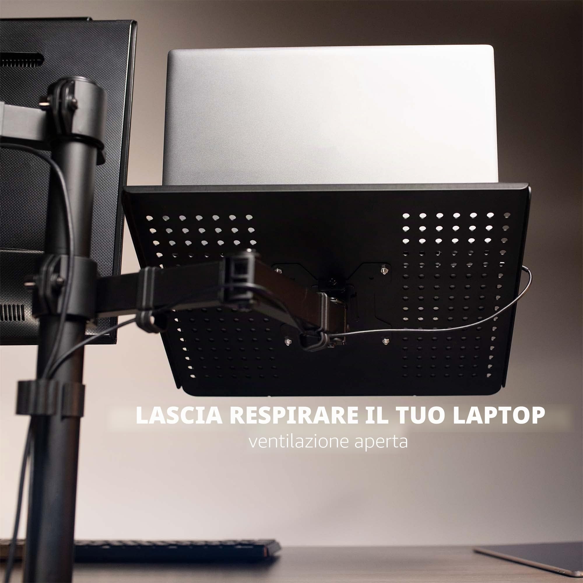 VIVO - Supporto da scrivania per monitor e laptop da 13" a 32", completamente regolabile, con opzione anello passacavo, adatto per laptop fino a 17" (STAND-V002C)