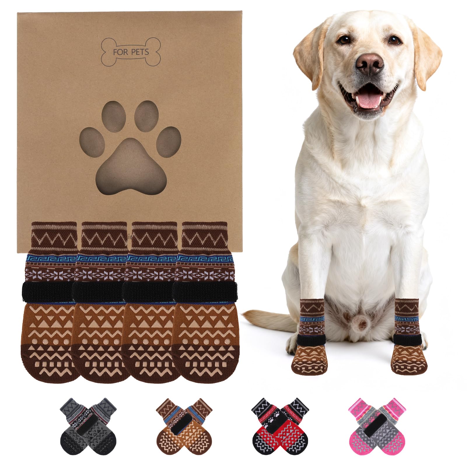 KOOLTAIL Dog Socks to Prevent Licking Paws for Hardwood Floors Anti Slip,Warm Winter Pet Boots&Paw Protector with Grippers,Double Sides Puppy Shoes Booties for Small Medium Large Senior Dogs L