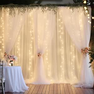 10ft X 10ft Yellow Backdrop Curtain With Lights String For Parties, Sheer Tulle Wedding Photo Backdrops Drapes For Baby Shower Birthday Party - View #10