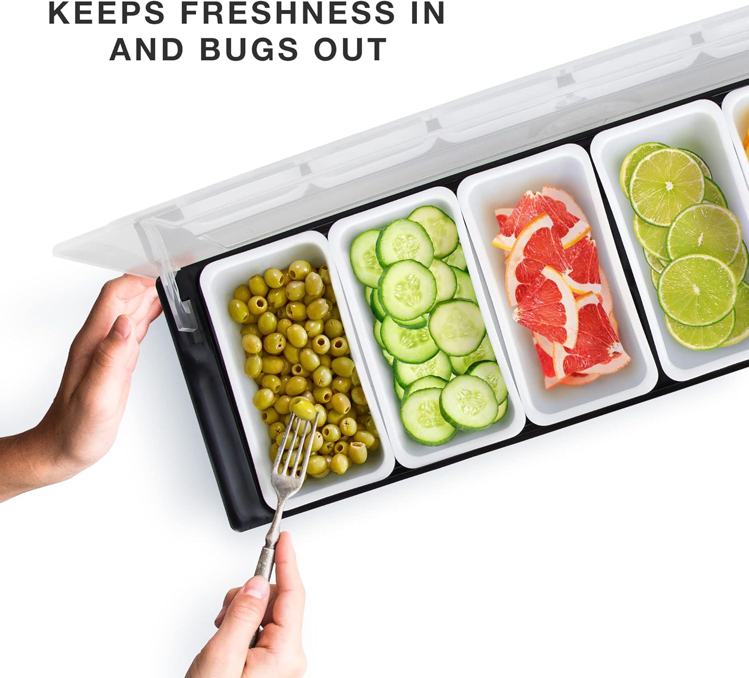 Black and White 6-Tray Plastic Condiment Station with Lid