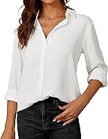YAMANMAN Women's Long Sleeve Chiffon Button Down Shirt - Classic Collared Blouse for Office, Work & Casual Wear