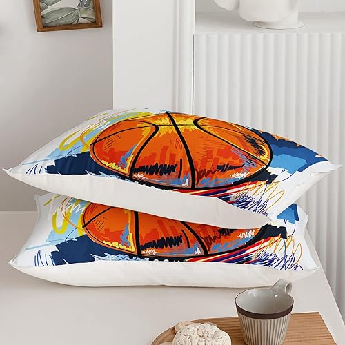 Miniatura 3 de Juego de edredón de baloncesto para niños, juego de ropa de cama deportiva tamaño individual para niños y adolescentes, diseño de edredón de estilo