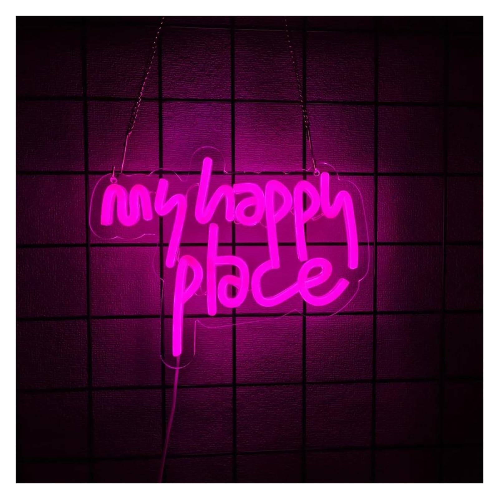 LEMST Signs Lamp My Happy Place Neon Sign, Letter Light Room Aesthetic Decor, Game Room Art Decor 20cmх25.2cm
