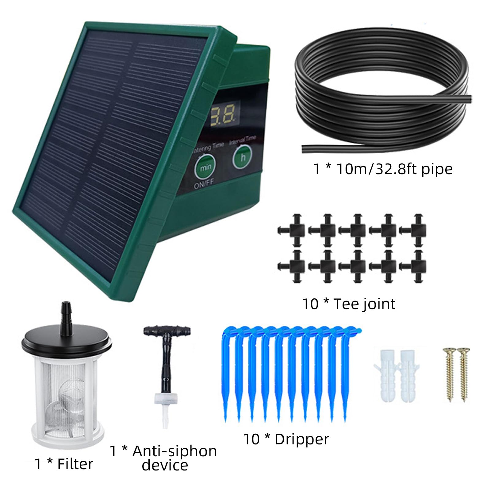 de riego por goteo solar para jardín Pantalla digital de riego automático para 10 plantas en macetas con modos de temporizador 30x7 Kit de riego por goteo antisifón