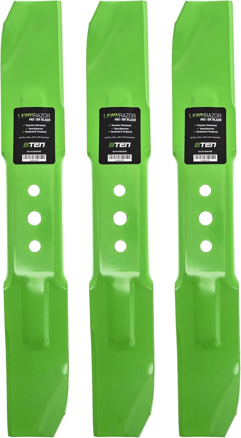 8TEN LawnRAZOR Mower Blade for John Deere Lawn-Boy PT7132 21 inch 608094 611240 612543 683682 684380 (High-Lift) 3 Pack