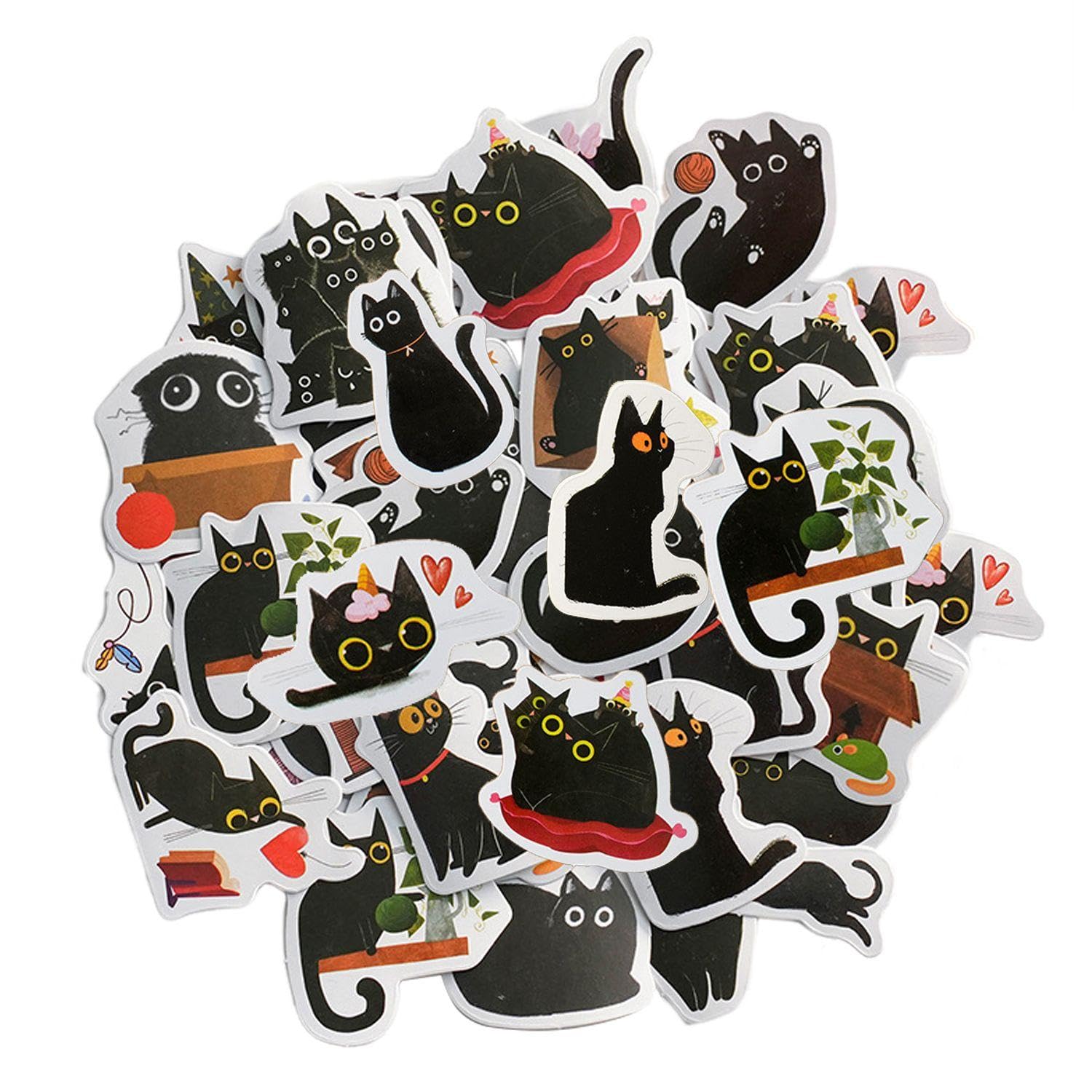 Ffdhwu Black 92 Cat Stickers, Cute Stickers, Cartoon Graffiti Stickers, Can Be Used To Decorate Notebooks, Photo Albums, Scrapbooks, Guitars, Etc.