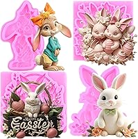 Vista 5 de Mujiang Molde para fondant de conejo, orejas de conejo de Pascua, moldes de silicona para decoración de pasteles, juego de 4