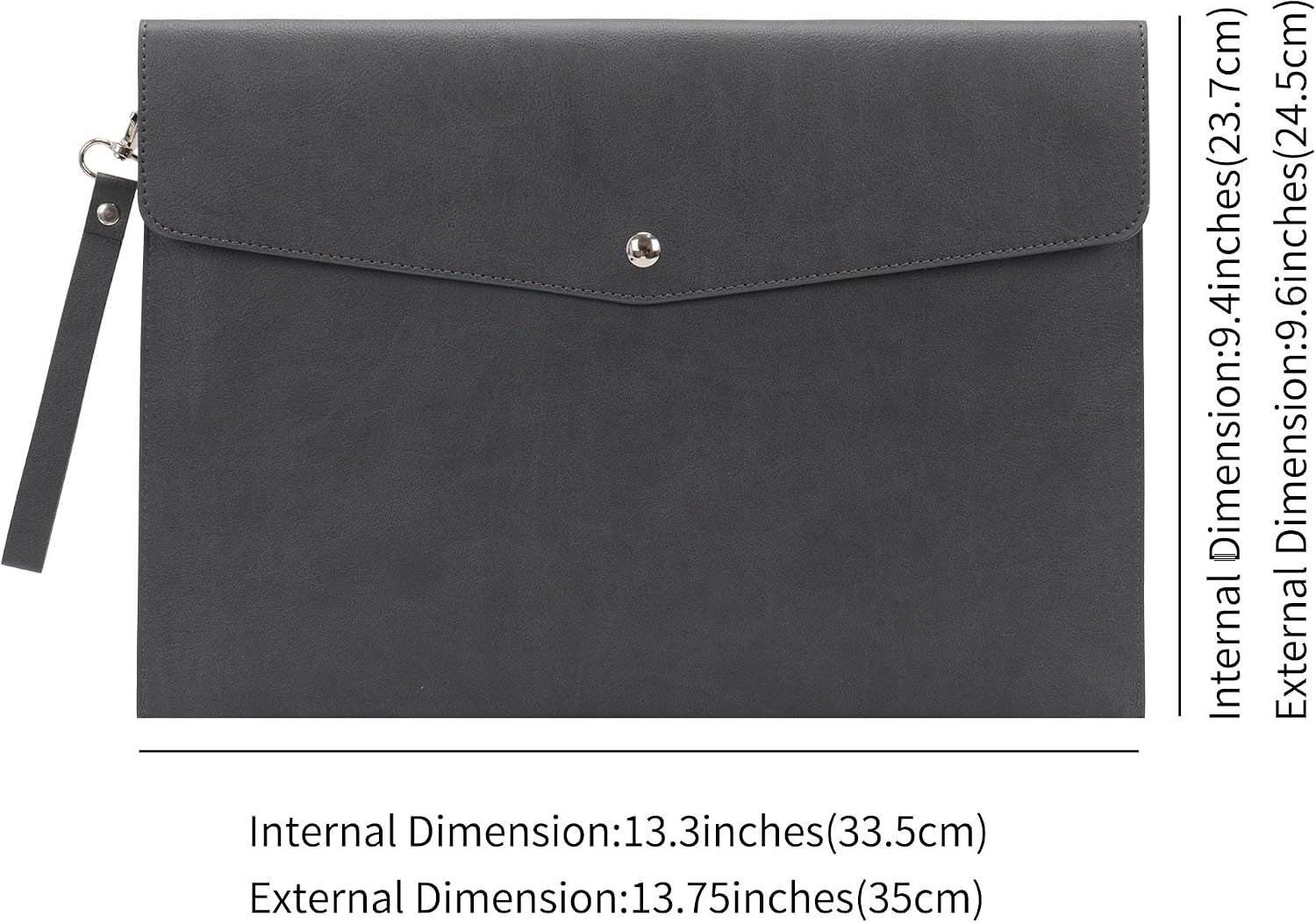Wonderpool A4 Premium Faux Leather Envelope Documents Multifunction Folders Stationery Bag -Portfolio File for Paper Letter Stationery Organizer and Tablet Case PC Sleeve (Dark Gray) image 2