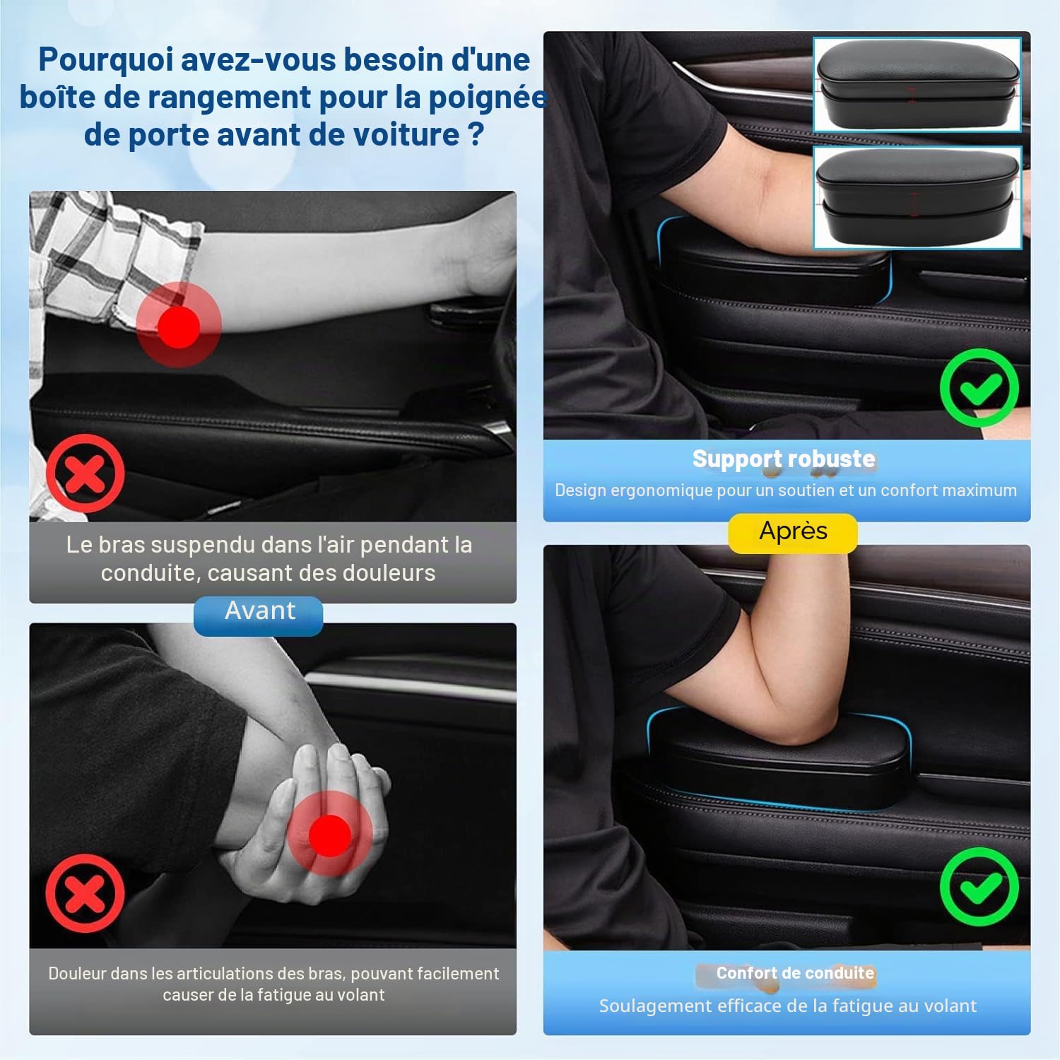 Accoudoir de Voiture Compatible avec VW T-Roc/Tiguan/Polo/Golf MK8/ T-Cross 2018-2023, Support de Coude, Boîte de Rangement, Coussins D'accoudoir de Porte Réglable en Hauteur (Noir)
