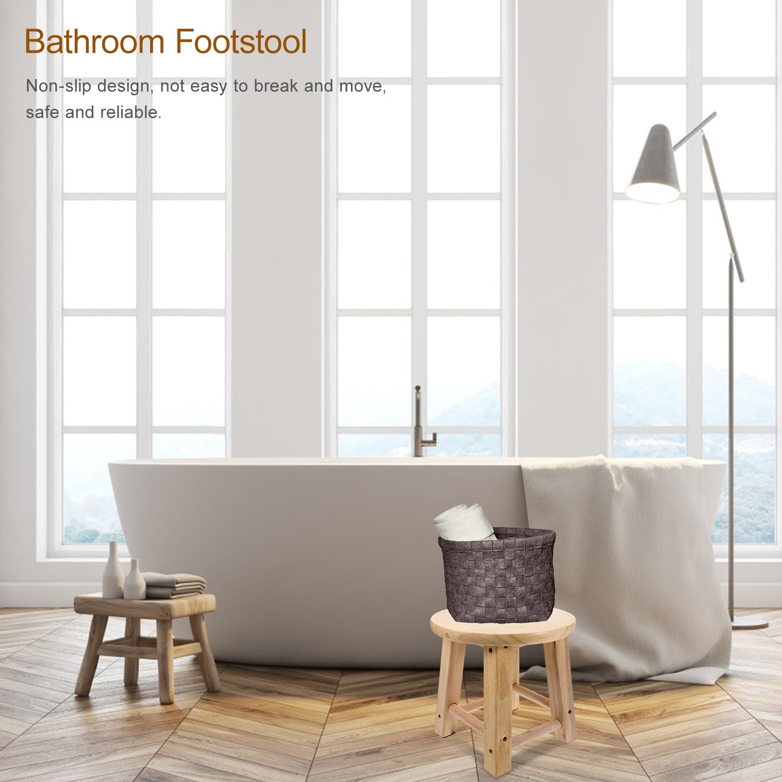 Sgabello Basso in Legno Beige Quattro Gambe Stabile