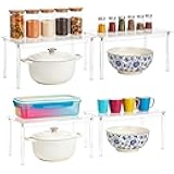 Afcabakila 4 Pcs Clear Acrylic Cabinet Organizer Shelves, Stackable Spice Rack & Shelf Riser for Kitchen Pantry, Countertop, Bathroom, Desk & Cupboard Storage, Versatile Display Organizer for Makeup