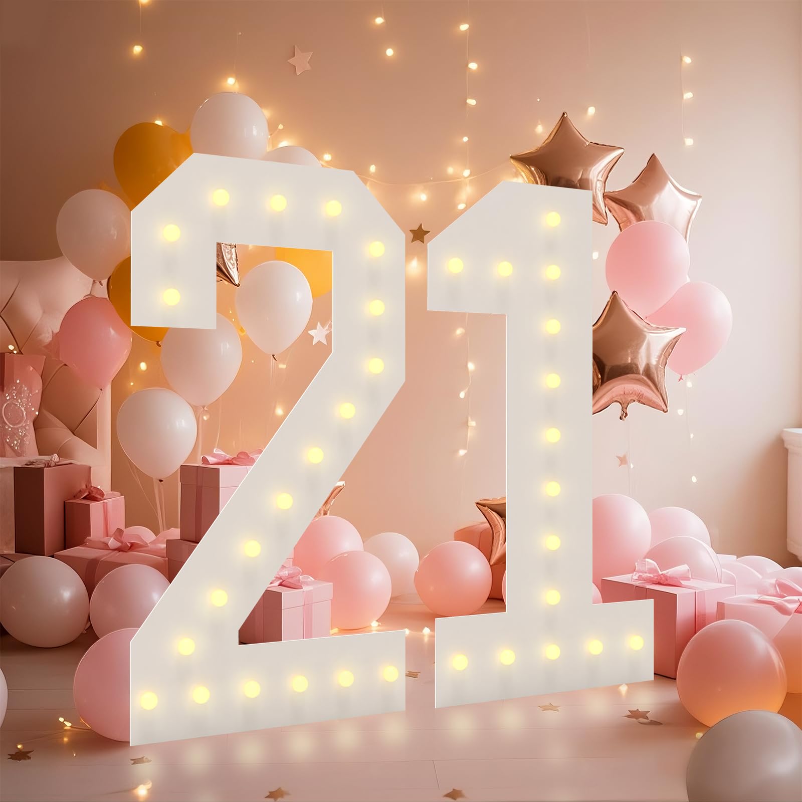 LOBOOM 4FT Light Up Numbers, Marquee Numbers 4 Feet Tall Giant Number 21 Mosaic Big Number Sign for 21th Birthday Party Backdrop Anniversary Decorations, Pre-Cut Large Frame 21 โ image 1