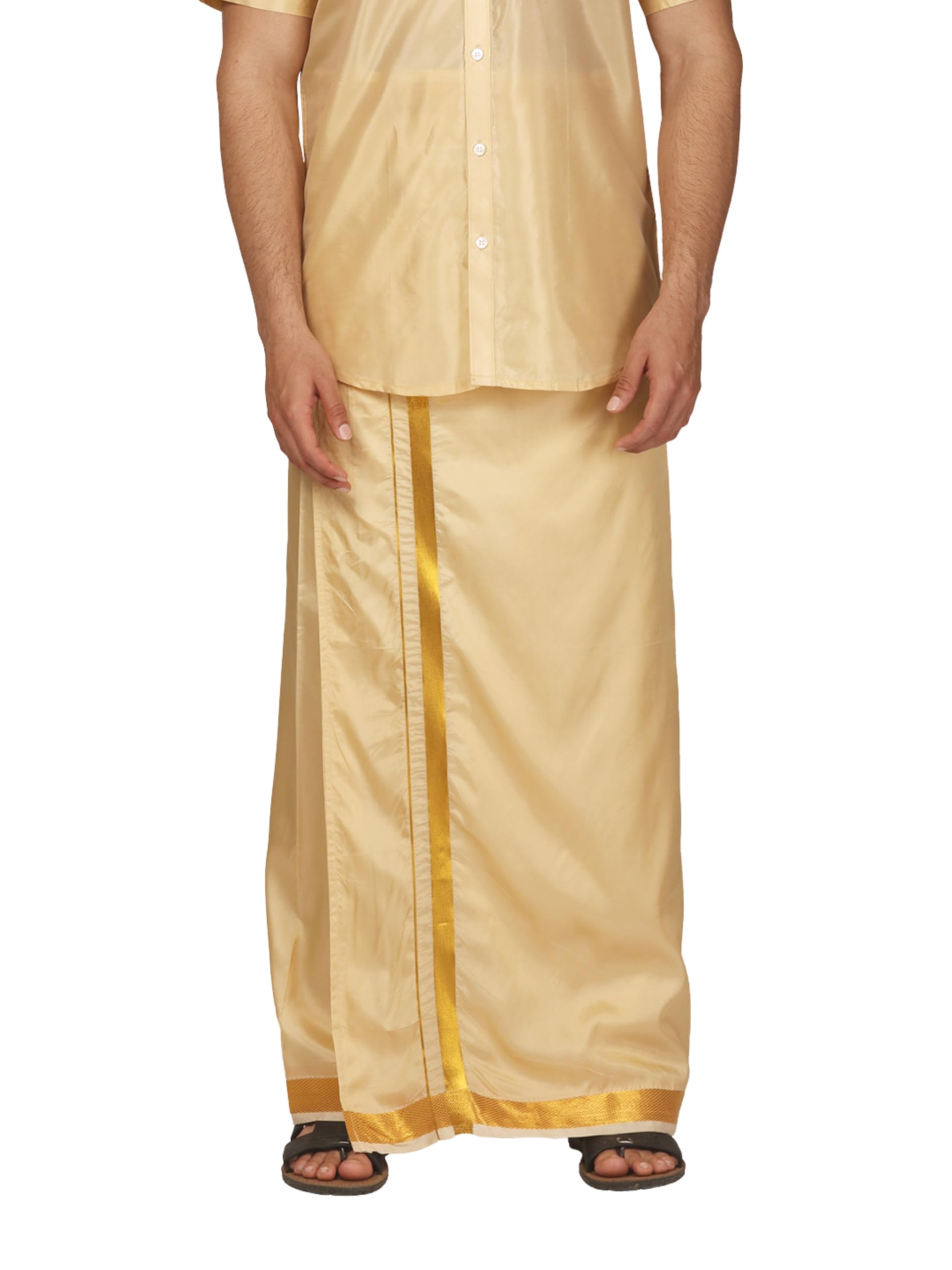 Men Artsilk Gold Zari Border Readymade Pocket Dhoti (D796 TO D801)-image-40